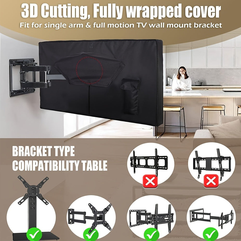 600D Weatherproof Outdoor TV Cover with Roll-Up Flap & 3-Side Zipper – Non-Scratch Liner, Remote Pocket, Wall Mount Compatible, 30–50 Inch