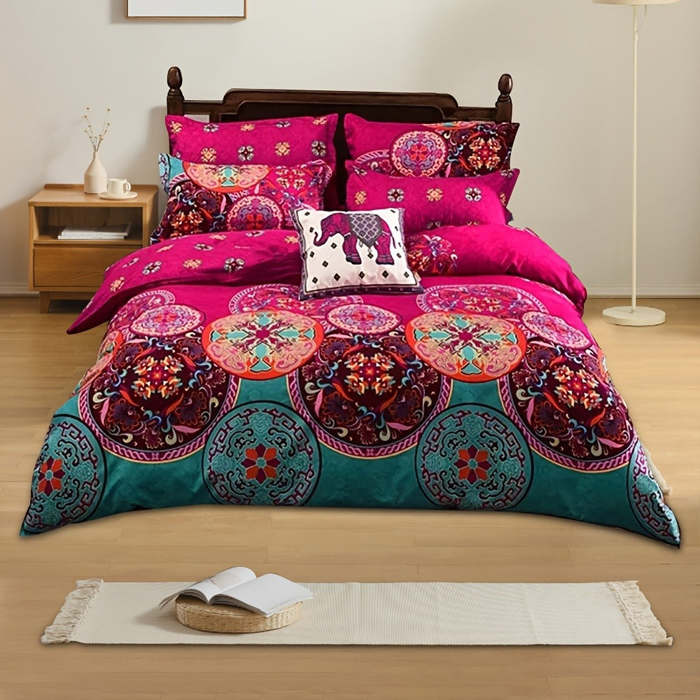 Bohemian Floral Quilt Set in Rose Red, Scarlet Red or Dark Pink with Twin, Queen and King Sizes