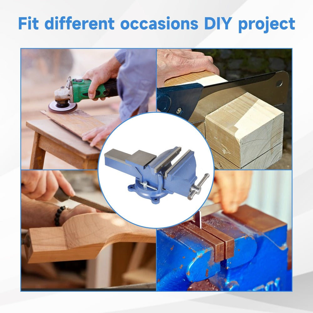Bench Vise 5-Inch 360-Degree Swivel Base – Heavy-Duty Cast Iron Tabletop Vise with Pipe Jaws & Anvil, Locking Mechanics Clamp
