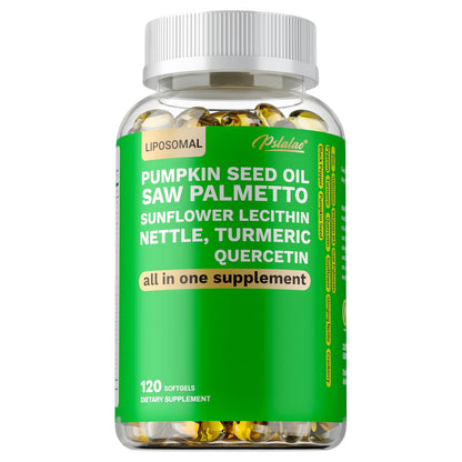 Saw Palmetto Capsules with Pumpkin Seed Oil, Pygeum & Quercetin, Urinary, Bladder, Hair & Heart Health Support for Women & Men