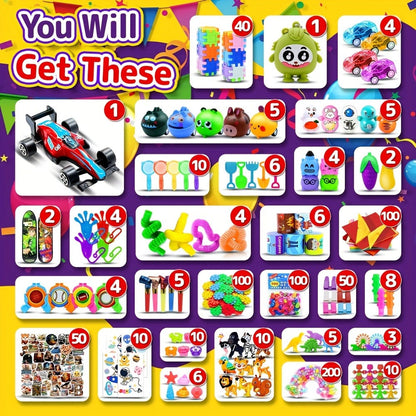 Bulk Party Favor Toys 1000-1200 Pcs, Fidget Toy Pack for Kids, Classroom Prizes, Goodie Bag Fillers