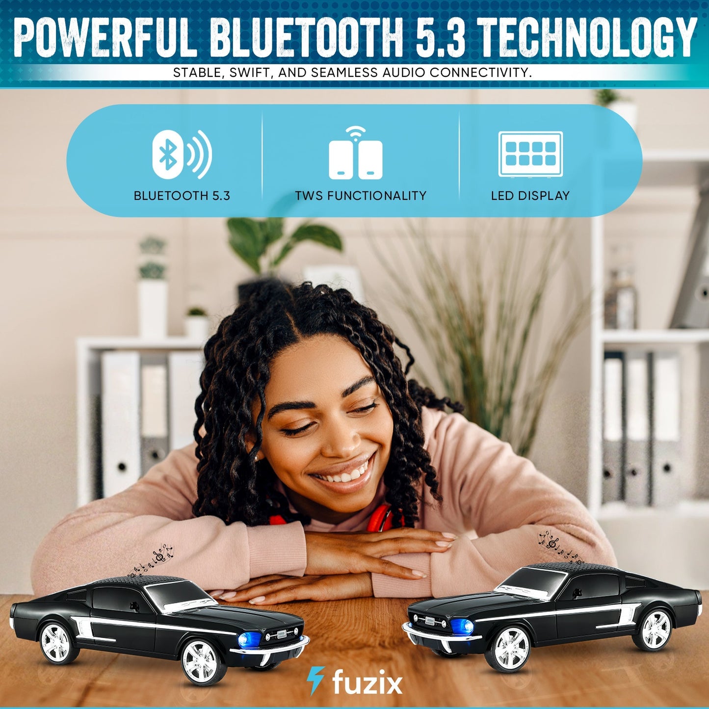 Fuzix WS-1967 Classic Car Bluetooth Speaker with LED Lights | Retro Replica Wireless Stereo, FM Radio, USB/TF/AUX, Built-in Mic