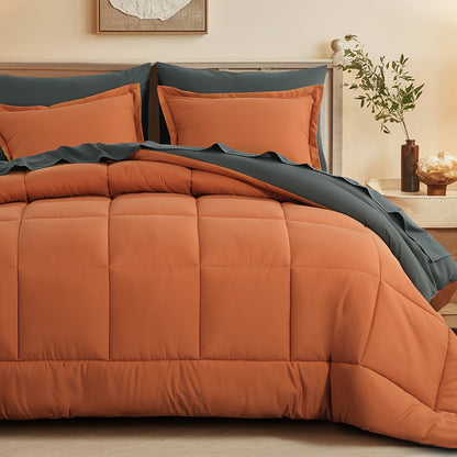7 Piece Comforter Set Luxury Soft Fluffy Bedding All Season Bed in a Bag with Comforter Fitted Sheet Flat Sheet Pillowcases Hypoallergenic
