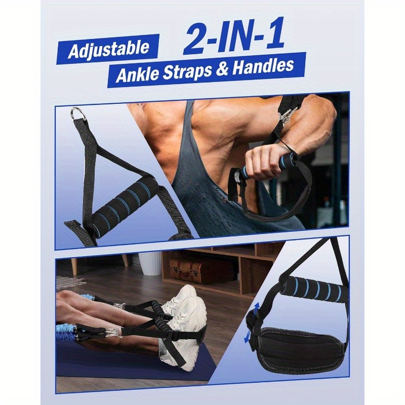 Natural Latex Pilates Bar Kit with Resistance Bands 20-360 lbs – Stainless Steel Handle, Adjustable Length for 5'3"-6'2"