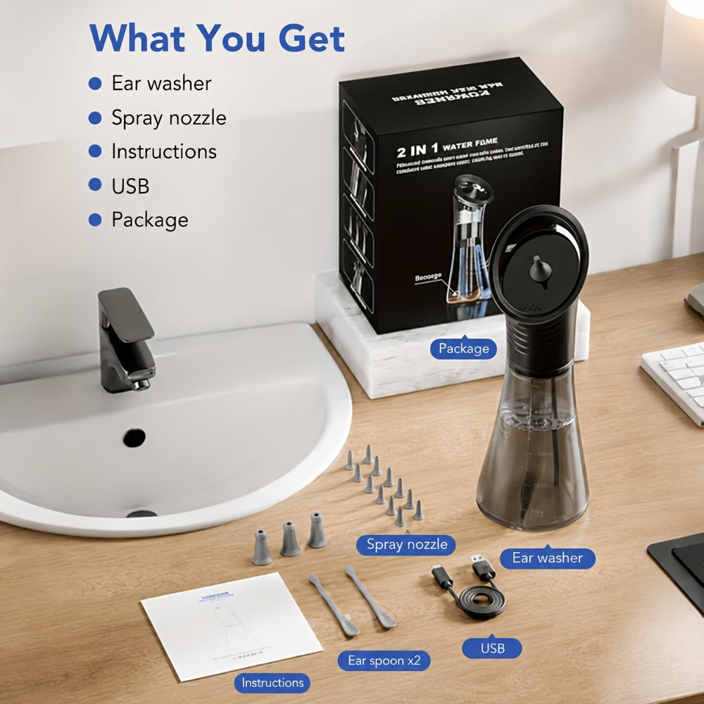 Earwax Removal Kit Pro with Visual Waste Tank, Interchangeable Nozzles, USB Rechargeable Ear Cleaner for Adults