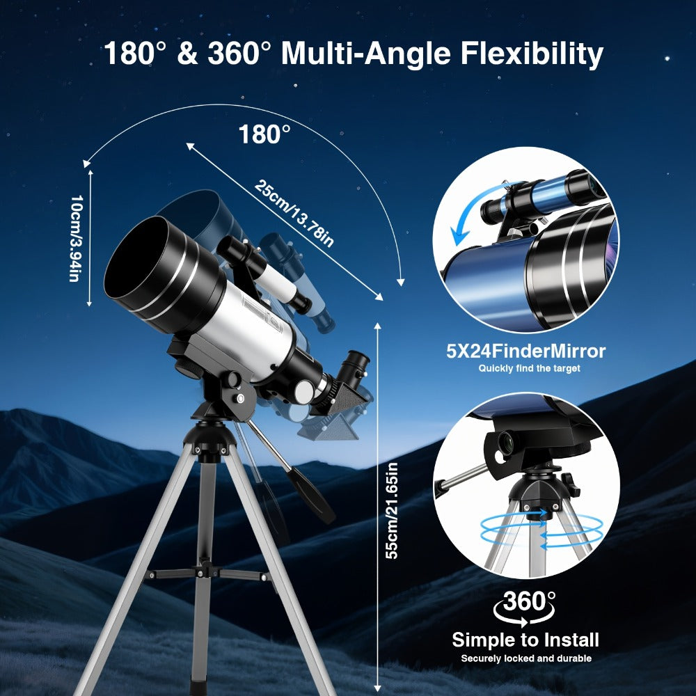 150X Telescope 70mm Aperture for Adults High Power Portable Monocular with Tripod Phone Holder Eyepiece Barlow Lens for Stargazing Nature