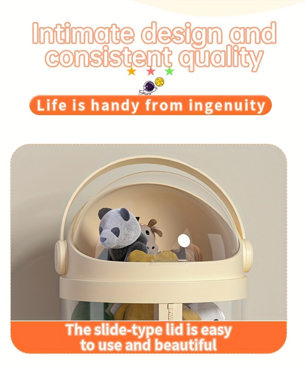 Stuffed Animal Storage Bin Transparent Cylindrical with Zipper, Large Plush Toy Organizer for Kids Bedroom Living Room