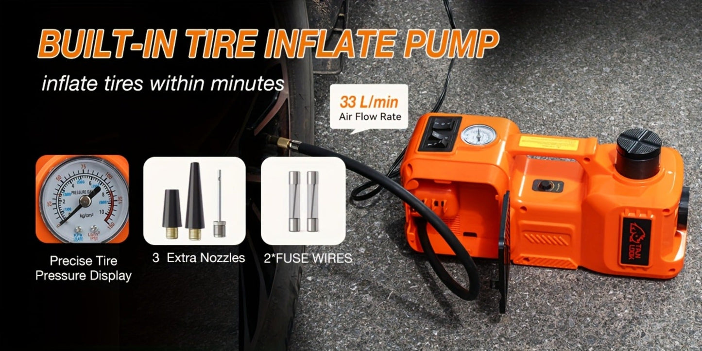 5 Ton Electric Hydraulic Car Jack with Built-in Air Pump – Portable Car Lift for SUV MPV Truck, Tire Replacement & Emergency Roadside Use