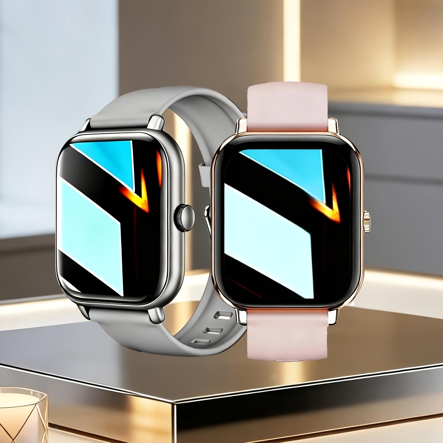 Smartwatch Couple's Set with Voice Assistant – Wireless Calling, Built-in Speaker, Music Control, Fitness Tracker – Matching His