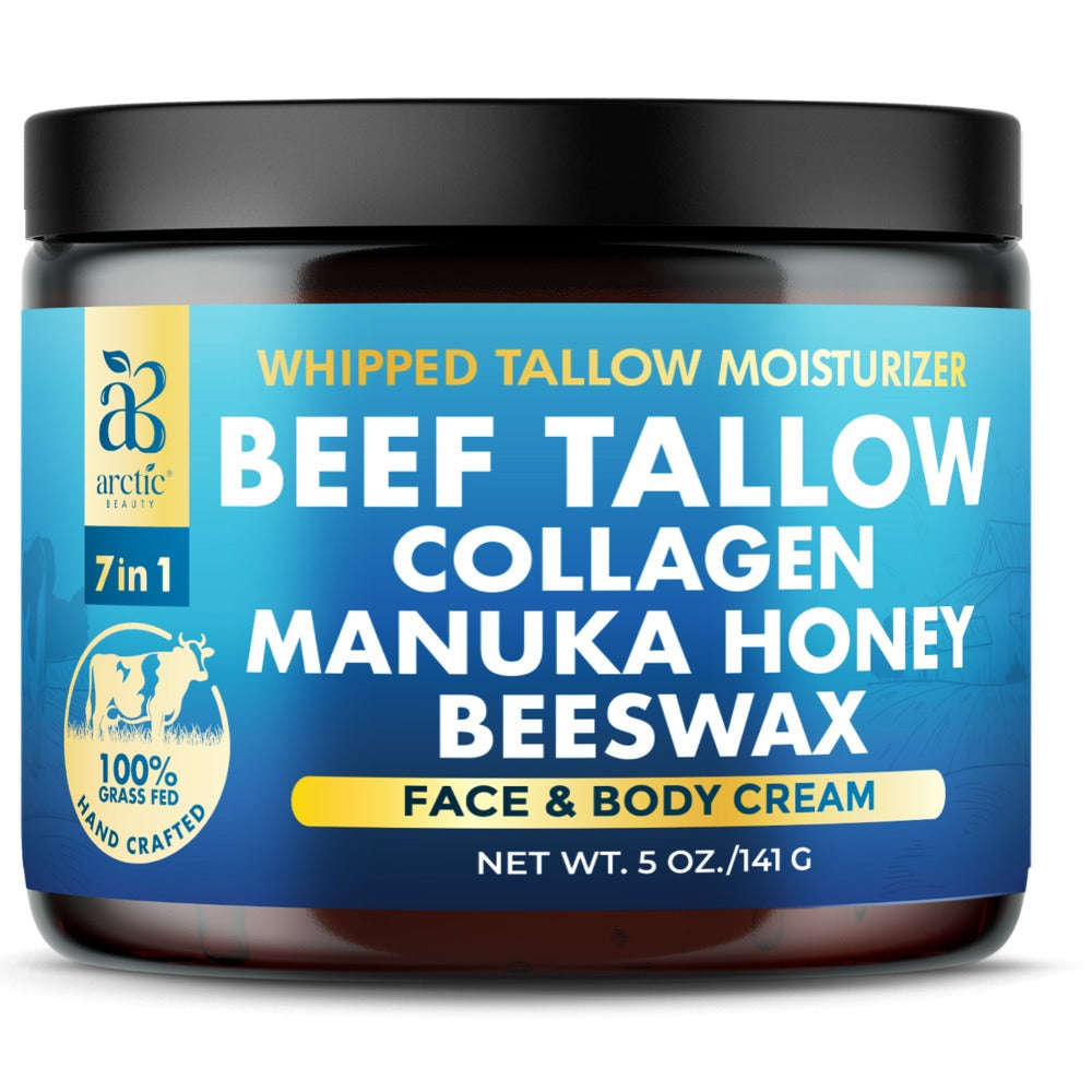 Whipped Beef Tallow Moisturizer – Organic Grass-Fed Face & Body Cream with Manuka Honey, Jojoba Oil, Collagen & Aloe Vera
