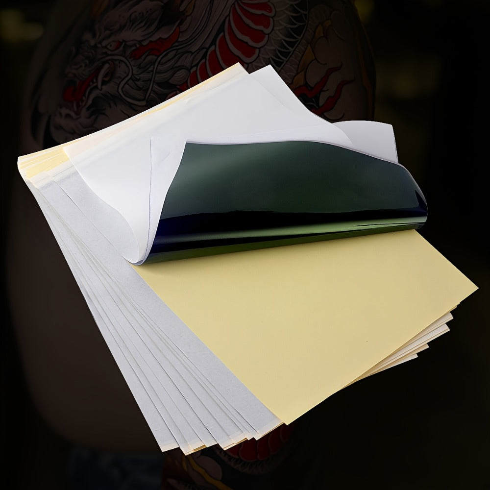 Tattoo Stencil Transfer Kit, 2x Transfer Gel, 10x A4 Blank Thermal Stencil Paper & 1x Pre-Drawn Pattern Sheet