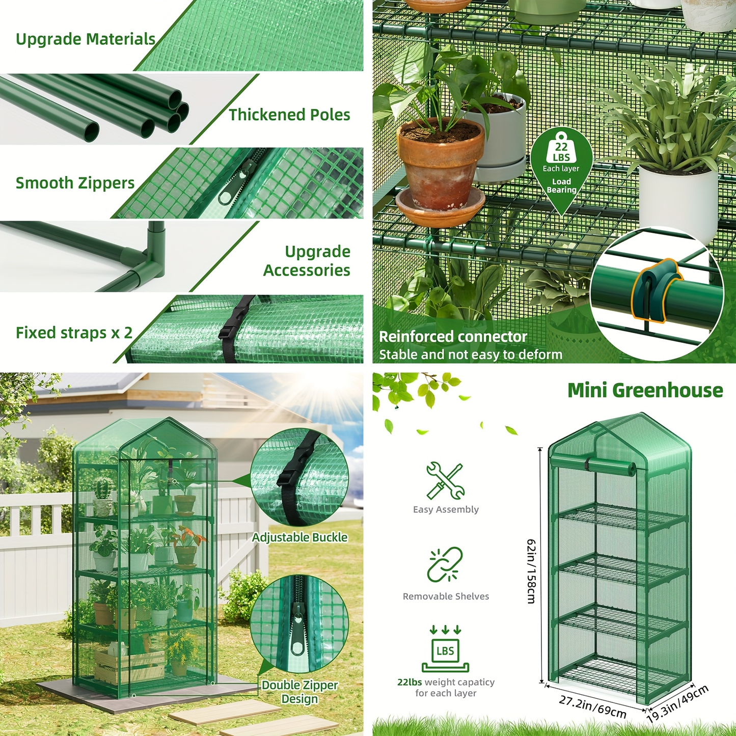 4 Tier Mini Greenhouse for Indoor Outdoor Plants, Portable PE Cover Greenhouse with Rack Stand for Seedlings