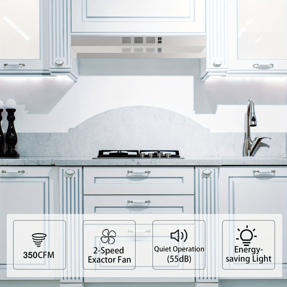Range Hood 30 Inch Under Cabinet, Ducted & Ductless Convertible Kitchen Vent Hood with LED Light & 2-Speed Exhaust Fan