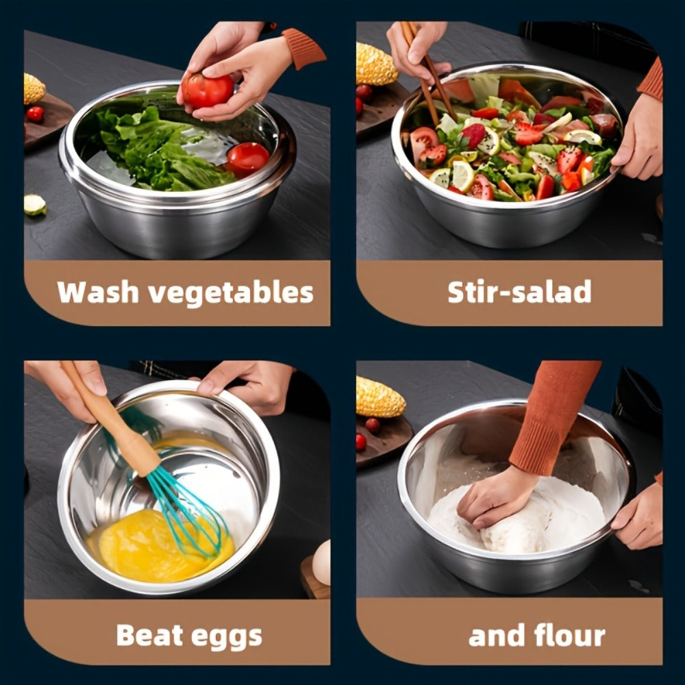 Large Stainless Steel Mixing Bowl, 304 Salad & Wash Basin, Hammer Finish, Base, Rounded Edges, Kitchen