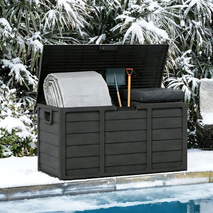 75-Gallon Outdoor Storage Box with Hinged Lid, Side Handles and Black or Gray Checkout Options