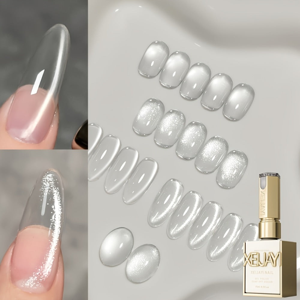 Two-Piece Cat Eye Gel Polish Set with Water Dudu and Ice Crystal Colors in Photo-Frame Bottles