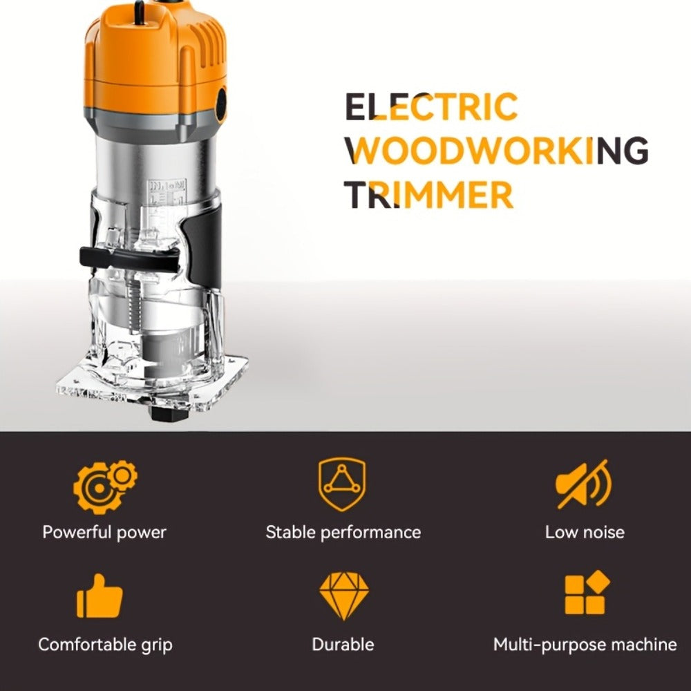 Wood Router 800W 35000 RPM Compact Electric Router Tool, 15-Piece 1/4" Bit Set for DIY Woodworking