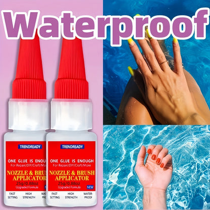 Nail Glue Salon Grade Super Glue 2-Pack, Clear Adhesive for Artificial Nails, Multi-Surface, with Dropper & Brush