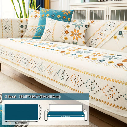 Sofa Cover Bohemian Border Panels for 2, 3 or 4-Seater Sofas and Backrest in Grey, White or Orange