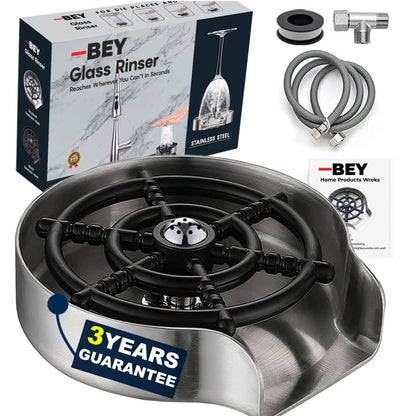 Glass Rinser for Sink – Stainless Steel Automatic Cup Washer & Bottle Cleaner Sink Attachment | Powerful Water Jets for Kitchen