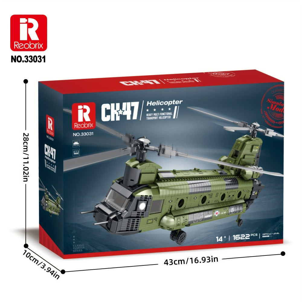 Chinook Helicopter Building Blocks Set 1622 Pcs – US Military CH-47 Transport Helicopter MOC Model Kit Adults Teens Aviation Military Fan