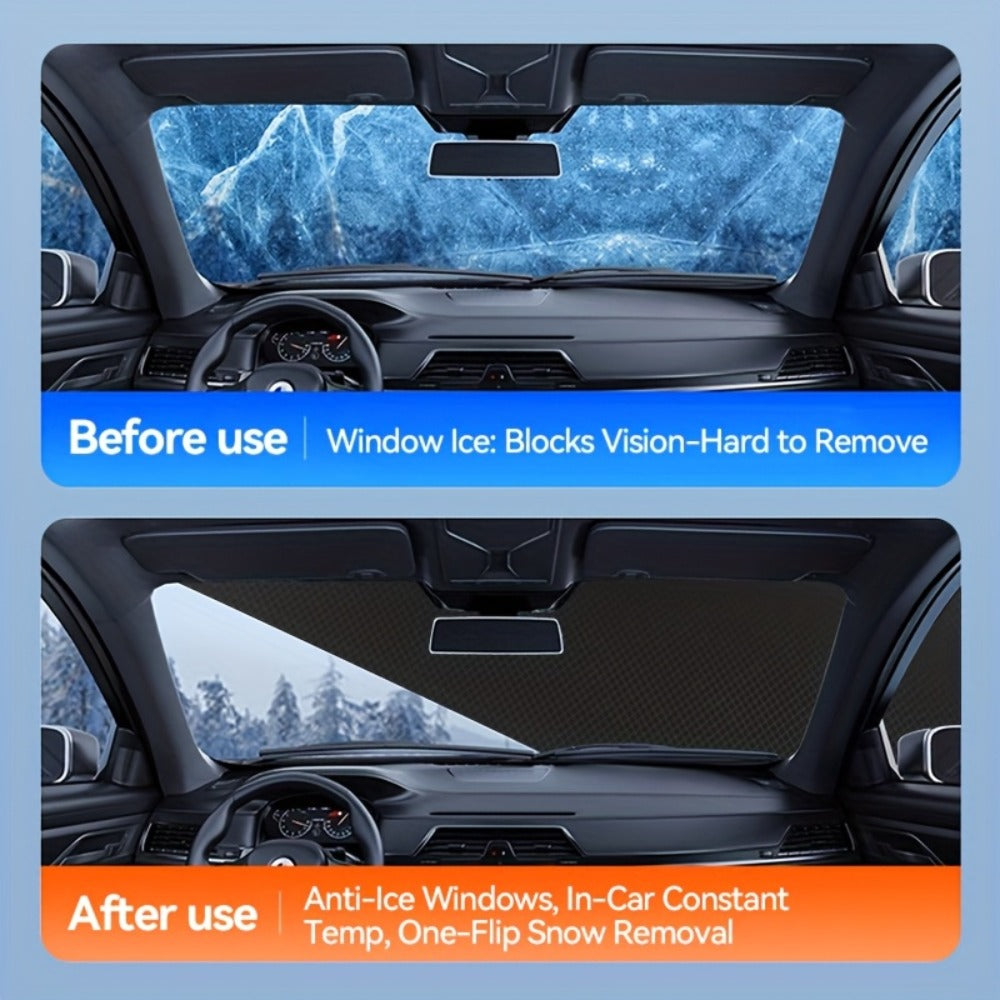 Magnetic Car Sunshade Cover Universal Fit – UV Blocking Heat Insulating Snow Wind Leaf Proof with Reflective Strips