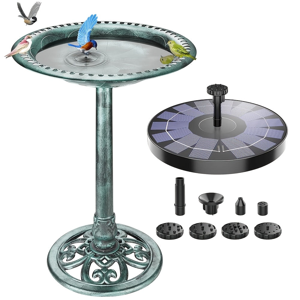 Solar Fountain, Bird Bath Set Vintage Outdoor Garden Pond Decor for Garden, Patio and Yard Use
