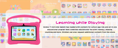 Kids Tablet 7 Inch Veidoo Android WiFi Eye Protection Screen Dual Camera Parental Control Educational Games Drop-Proof Silicone Cover 1+16GB