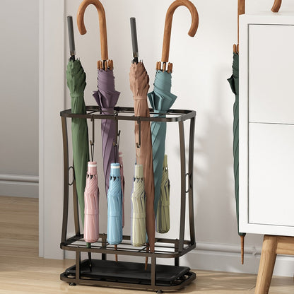 Metal Umbrella Stand with Drip Tray – 4-Tier Freestanding Umbrella Holder, Sleek Polished Finish, Space-Saving Entryway Storage for Home