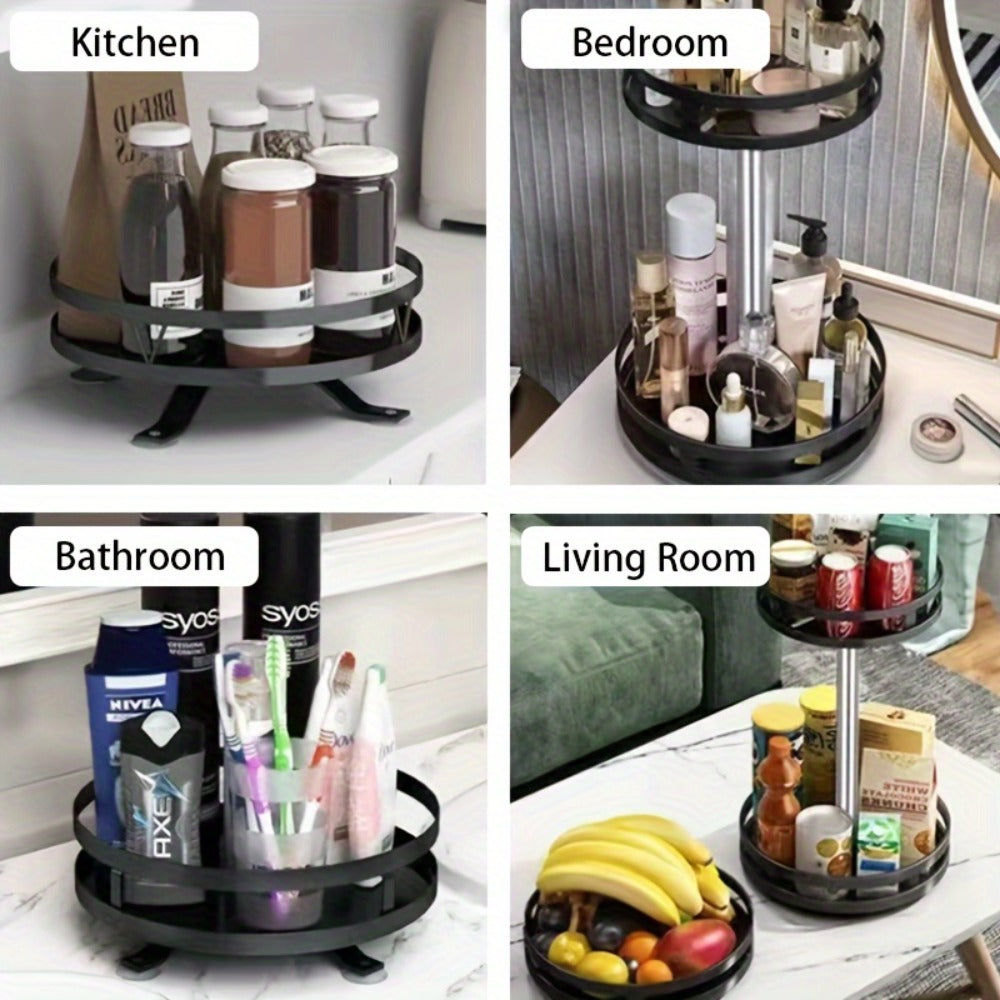 Rotating Spice Rack Kitchen Organizer with One, Two or Three Metal Tiers and 360-Degree Turntable Base