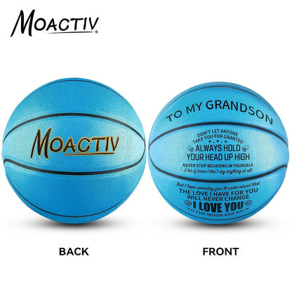 Engraved Basketball Gift for Grandson & Son – Size 7 PU Indoor Outdoor with Pump, Inspirational Message, Birthday Christmas Gift