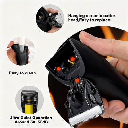 Ceramic Blade IPX7 Waterproof Ball Trimmer for Men Replaceable Head Electric Groin Pubic Body Hair Shaver LED Battery Display Safe Gentle