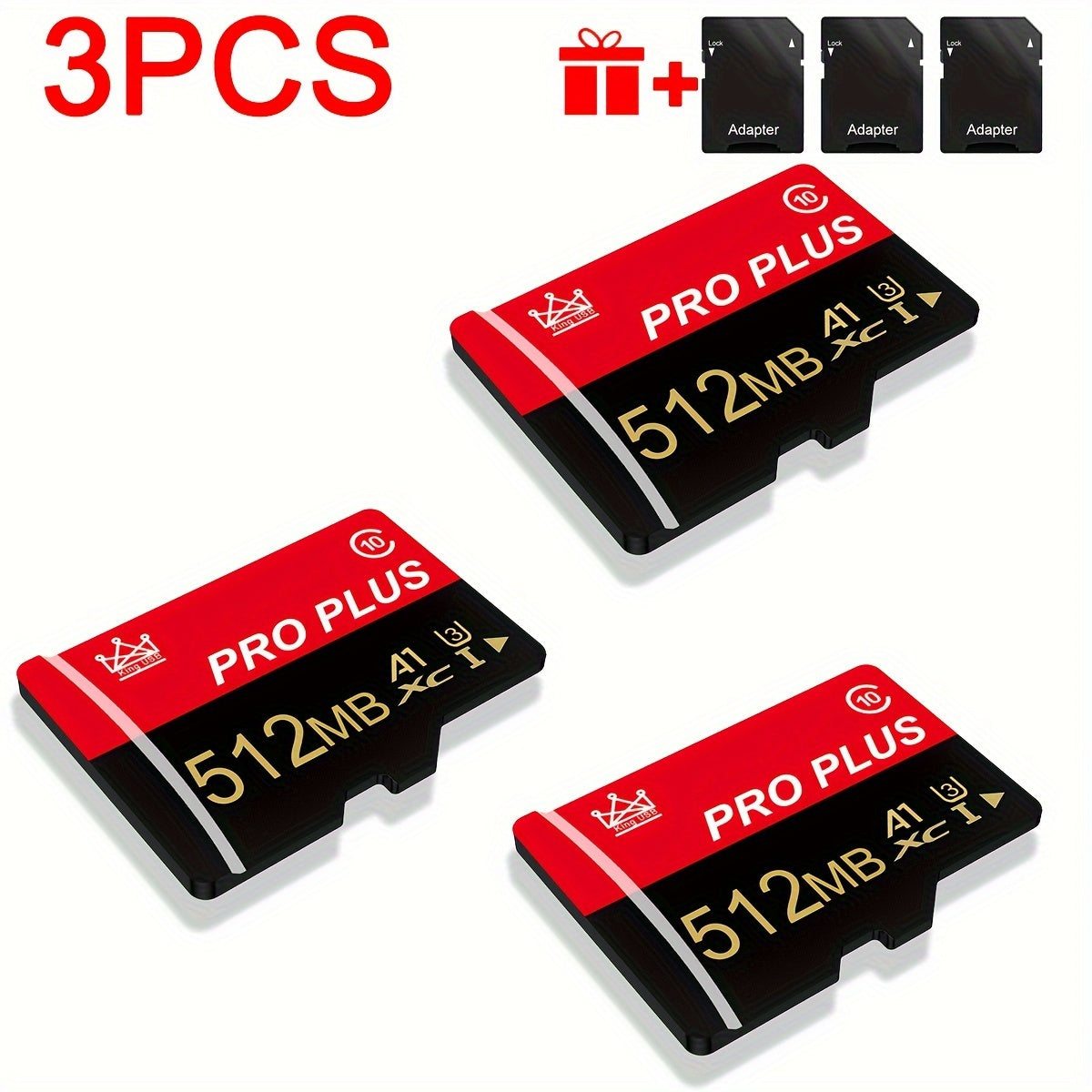 MicroSD Memory Card 3-Pack in 64MB, 128MB, 256MB or 512MB Capacity Options with Matching SD Adapters