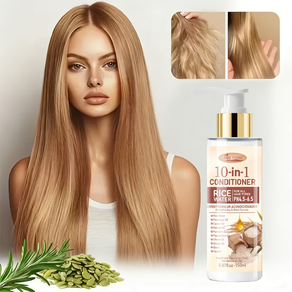 Rice Water 10-in-1-Labeled Shampoo and Conditioner Duo in 150mL Pump Bottles with White-and-Gold Packaging