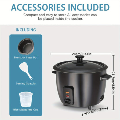 Three-Cup Uncooked / Six-Cup Cooked Rice Cooker with One-Touch Cook and Warm Modes, Inner Pot and Accessories
