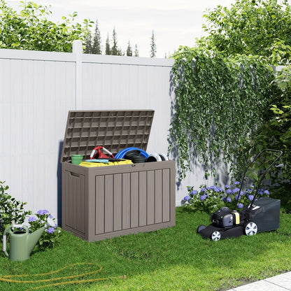 Deck Box Wood Grain Resin Lockable Weatherproof | Patio Pool Garden