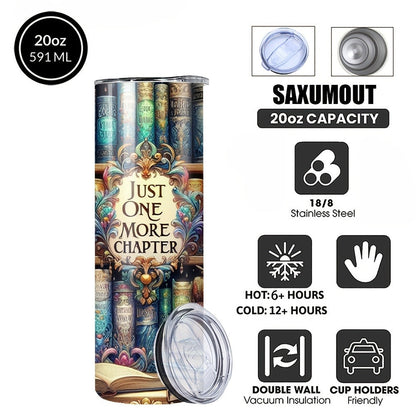 Insulated Tumbler Drinkware Bookshelf Graphic by SAXUMOUT, 20oz Stainless Steel Cup with Lid and Straw