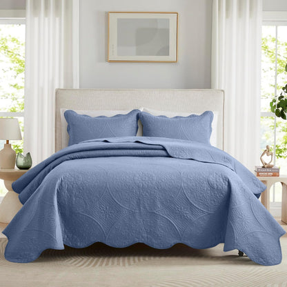 Floral-Pattern Three-Piece Bedspread Set in 16 Colors with Twin, Queen, King and California King Sizes