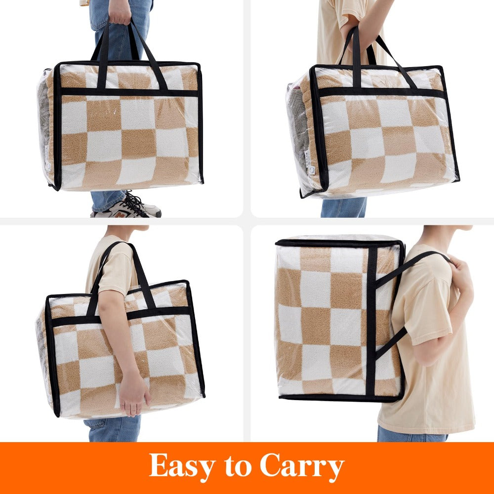 Four-Piece 40-Liter Clear Storage Bag Set with Black Handles, Zipper Closure and Fold-Flat Design