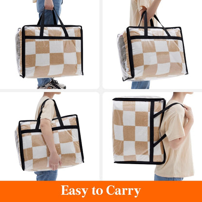 Four-Piece 40-Liter Clear Storage Bag Set with Black Handles, Zipper Closure and Fold-Flat Design
