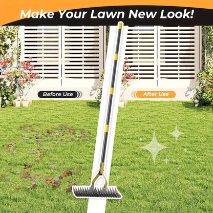 15-Inch Garden Thatch Rake with Curved Metal Teeth and 55- or 70-Inch Sectional Handle Options
