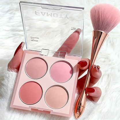 Blush Palette with Brushes Set 4-in-1 – Low Saturation Matte Powder Soft Gradient Finish, Buildable Coverage for Cheeks & Eyes