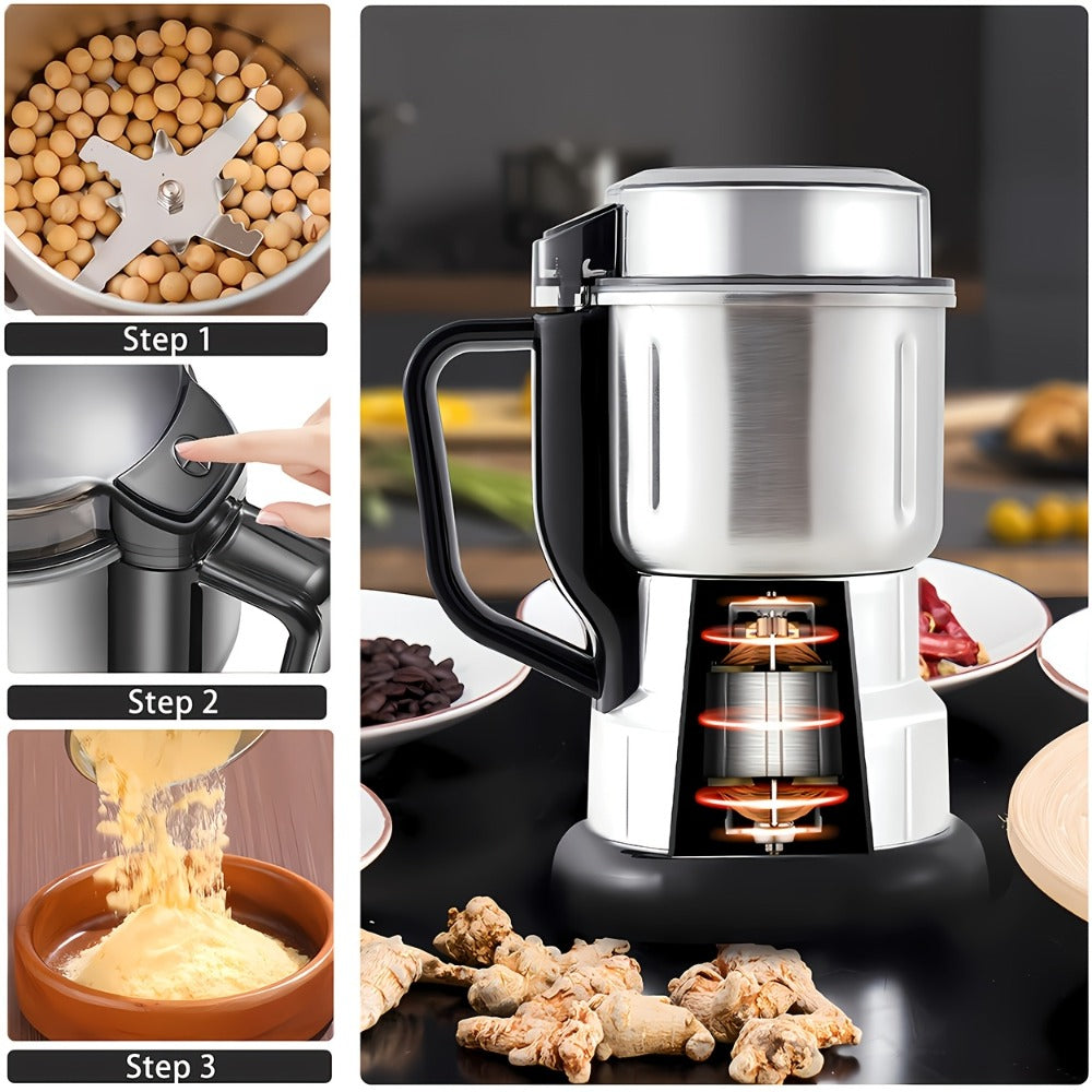 Electric Spice Grinder 300W, Multifunctional 304 Stainless Steel Coffee Bean Herb Seasoning Grain Grinder Machine for Kitchen