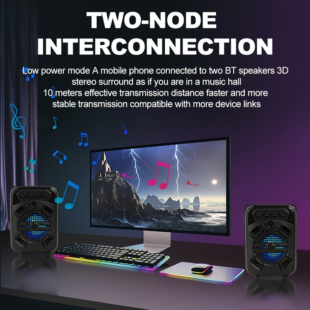 Portable Bluetooth Speaker with LED Light, Stereo Bass and Up to 10 Hours Playtime in Black