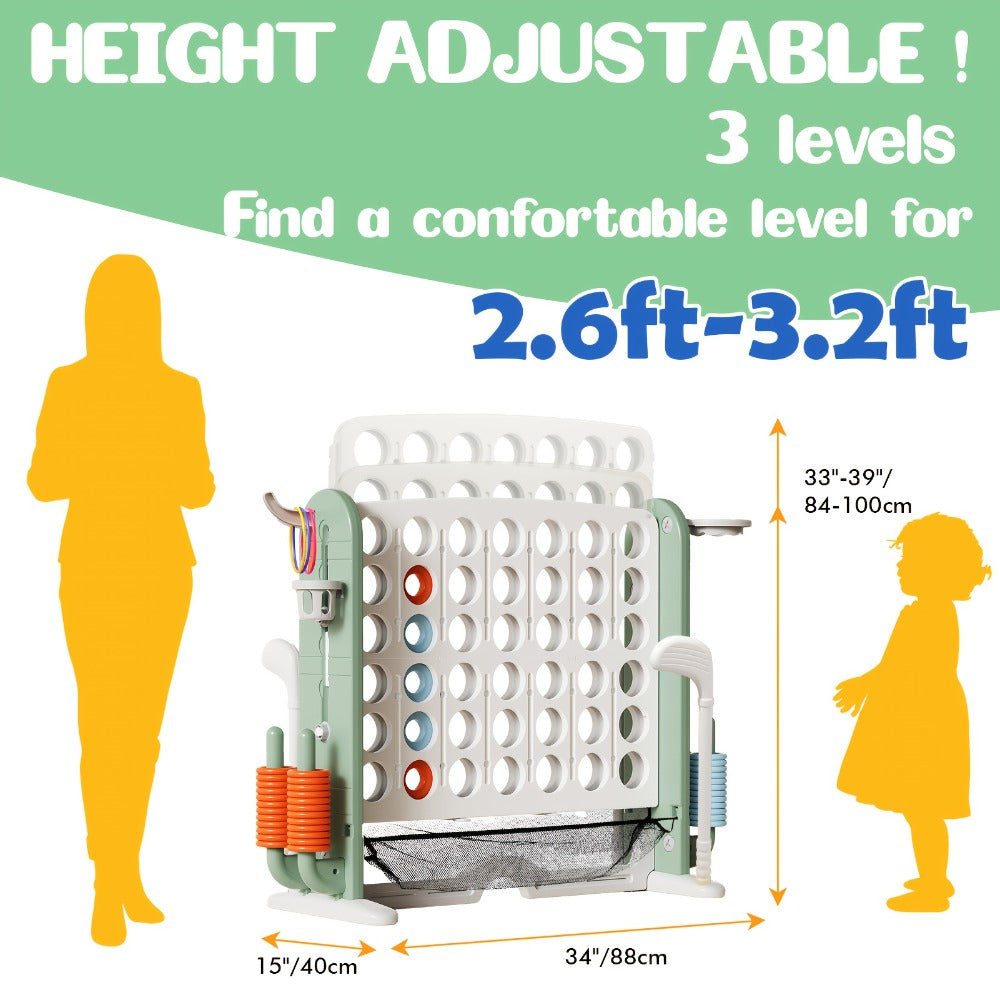 4-in-1 Giant Connect Four Game Set for Kids & Adults, Adjustable Height with Basketball Hoop, Golf Putting