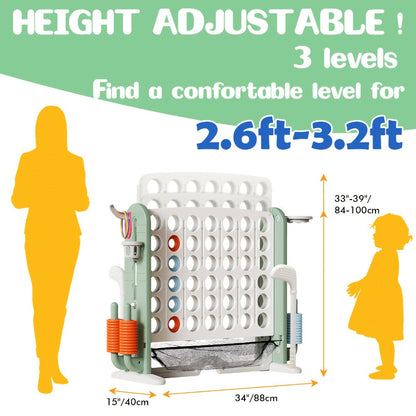 4-in-1 Giant Connect Four Game Set for Kids & Adults, Adjustable Height with Basketball Hoop, Golf Putting