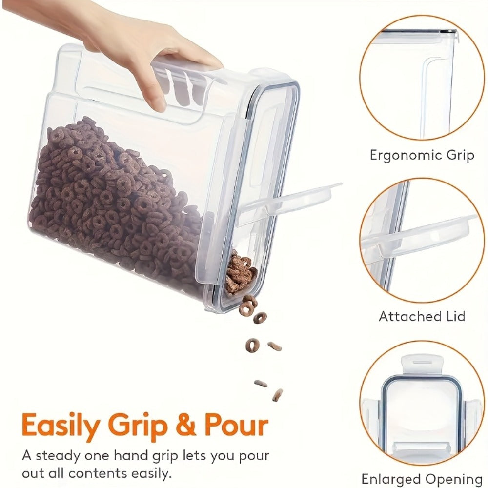 Food Storage Container Four-Pack with 4L Clear Pantry Canisters, Pour-Spout Lids, Labels and Marker