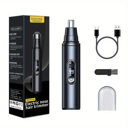 Nose Hair Trimmer Electric Painless 3-in-1 USB Rechargeable with LED Display – Trims Nose Ear Hair Eyebrows Waterproof Grooming Device