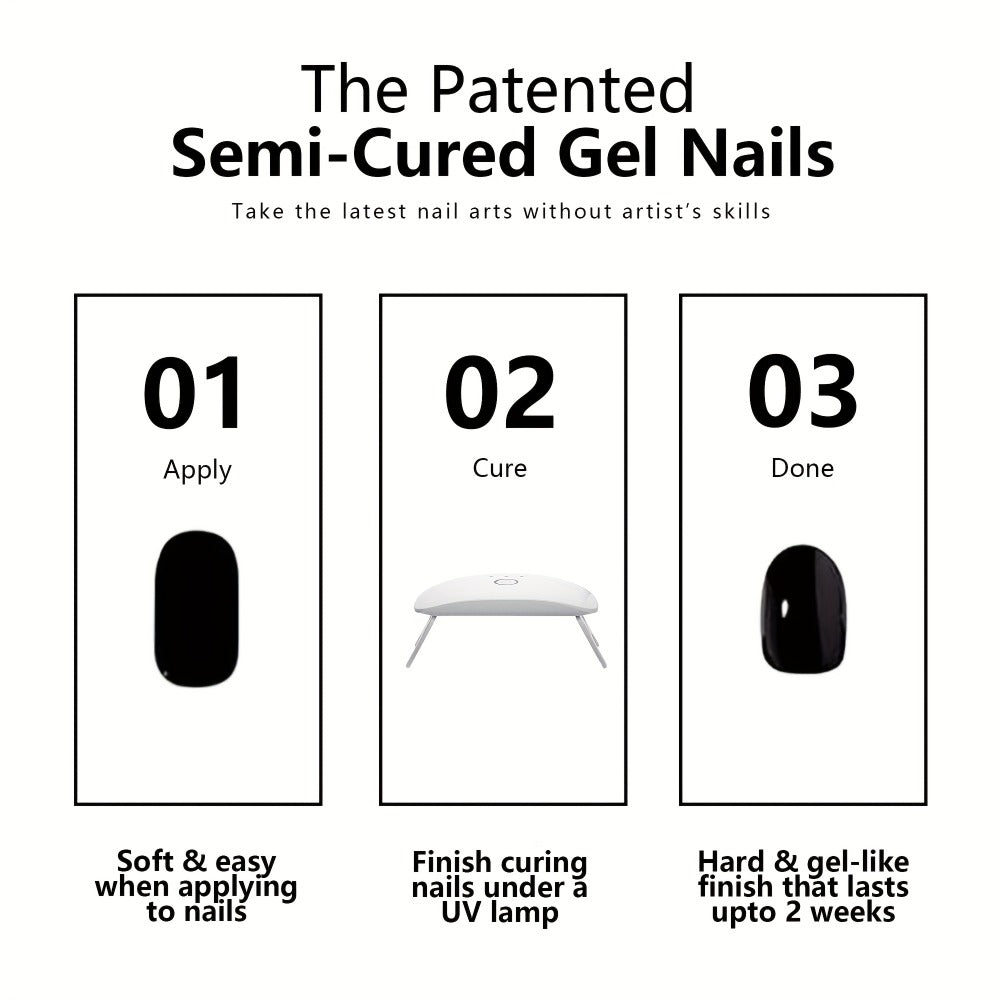 Semi Gel Nail Polish Stickers Kit 20Pcs with 12W LED Nail Lamp 8-Bead Curing Light Full-Wrap Nail Stickers