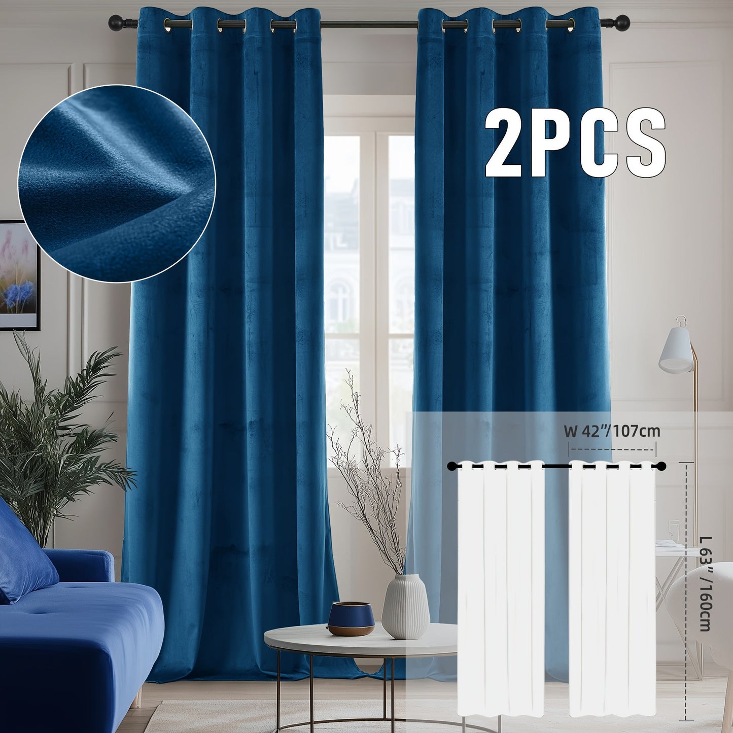 Velvet Room Darkening Curtains 2 Panels, Grommet Top Thermal Insulated Soundproof Blackout Curtains for Living Room Bedroom